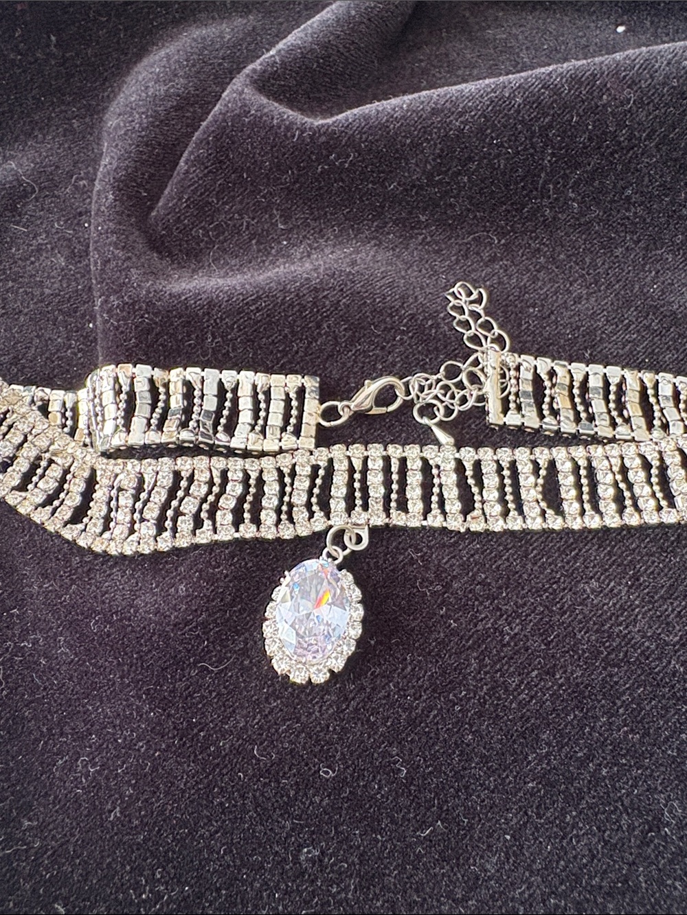 Source Unknown Crystal Multi-Row Choker Necklace - Silver